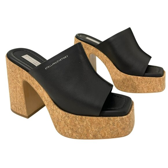 Stella McCartney Skyla Black Cork Platform Slide Sandals Shoes Sz 38 US 8 - Picture 1 of 12